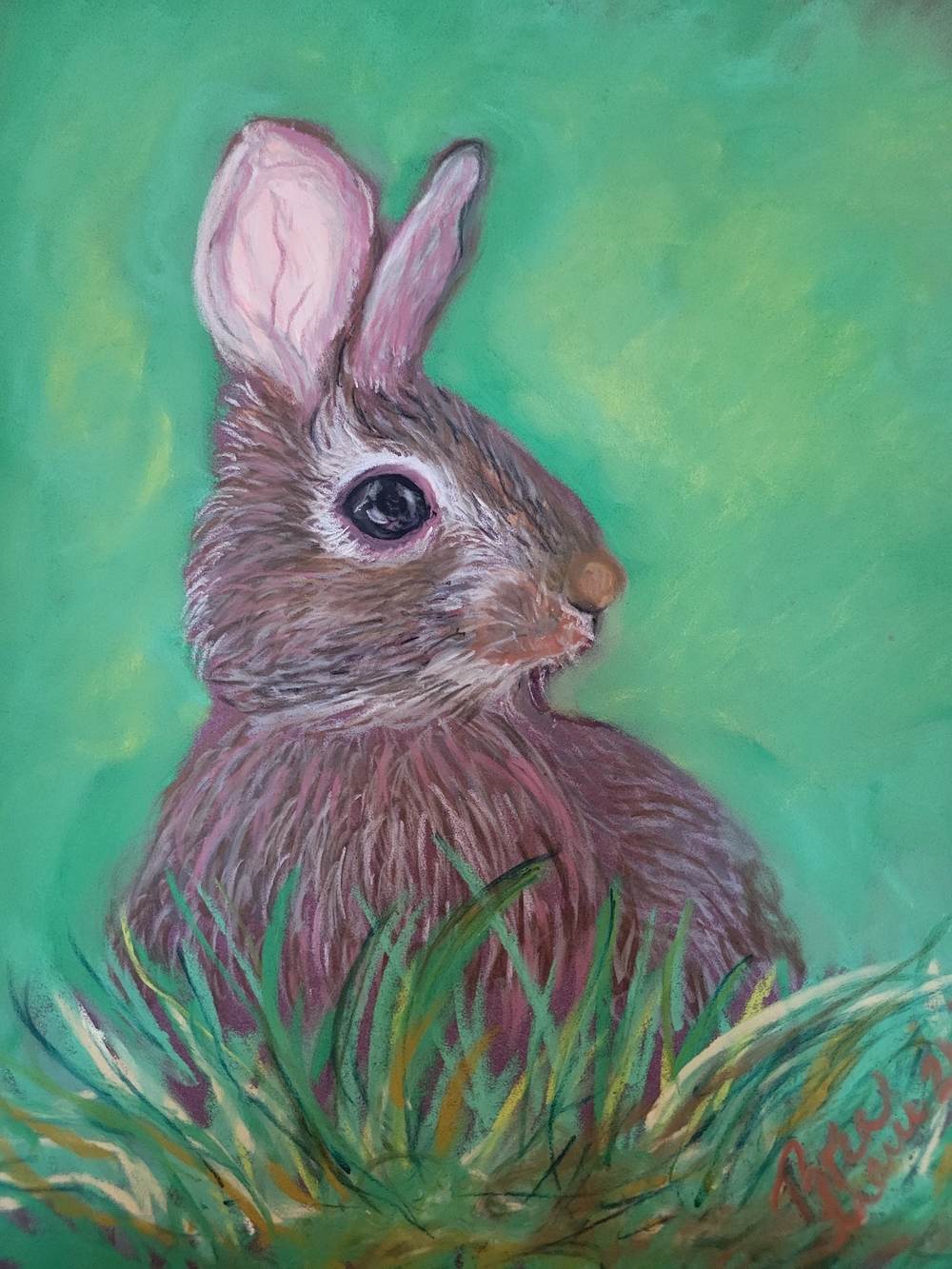 Hand Crafted Pink & Brown Bunny Portrait